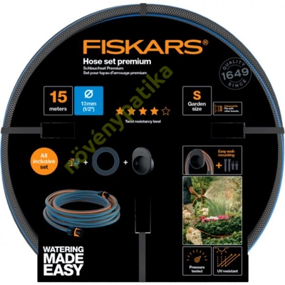 Fiskars Comfort locsolótömlő + fali tároló szett 13 mm (1/2") 15 m Q4