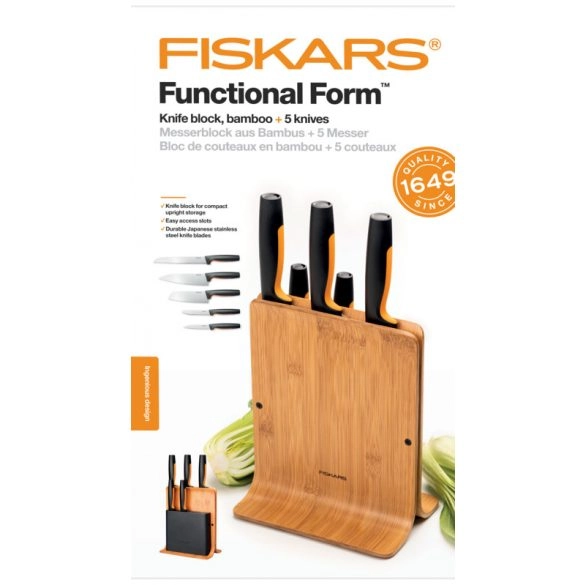 Fiskars Functional Form késblokk 5 késsel, bambusz blokkban
