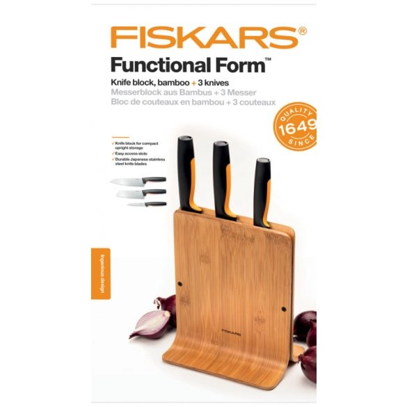 Fiskars Functional Form késblokk 3 késsel, bambusz blokkban