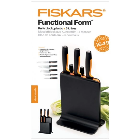 Fiskars Functional Form késblokk 5 késsel, műanyag blokkban